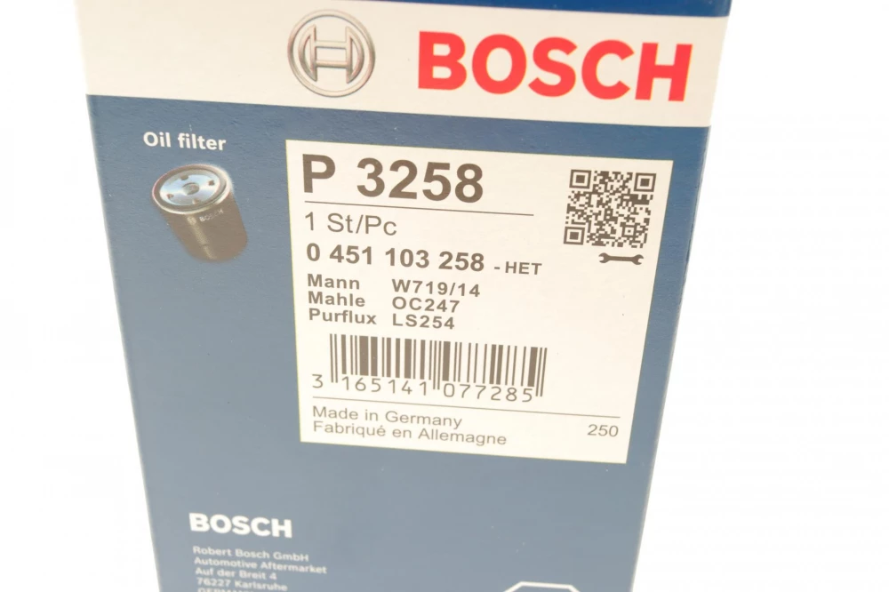 BOSCH ,P3258 H=123mm фільтр масляний CRYSLER Voyager 2,5TD/CRD JEEP Cherokee 2,5/2,8