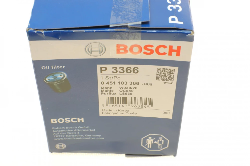 BOSCH P3366 H=118mm фільтр масляний KIA Pregio 2,7D MITSUBISHI Galloper HYUNDAI