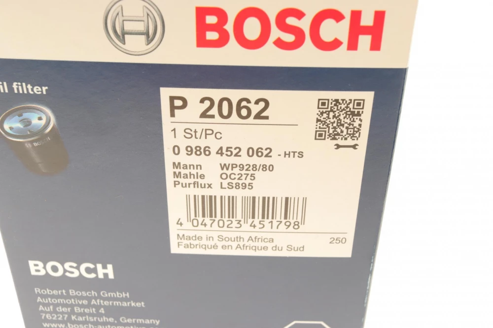 BOSCH P2062 H=127mm фільтр масляний TOYOTA Avensis, Corolla, Land Cruiser VW