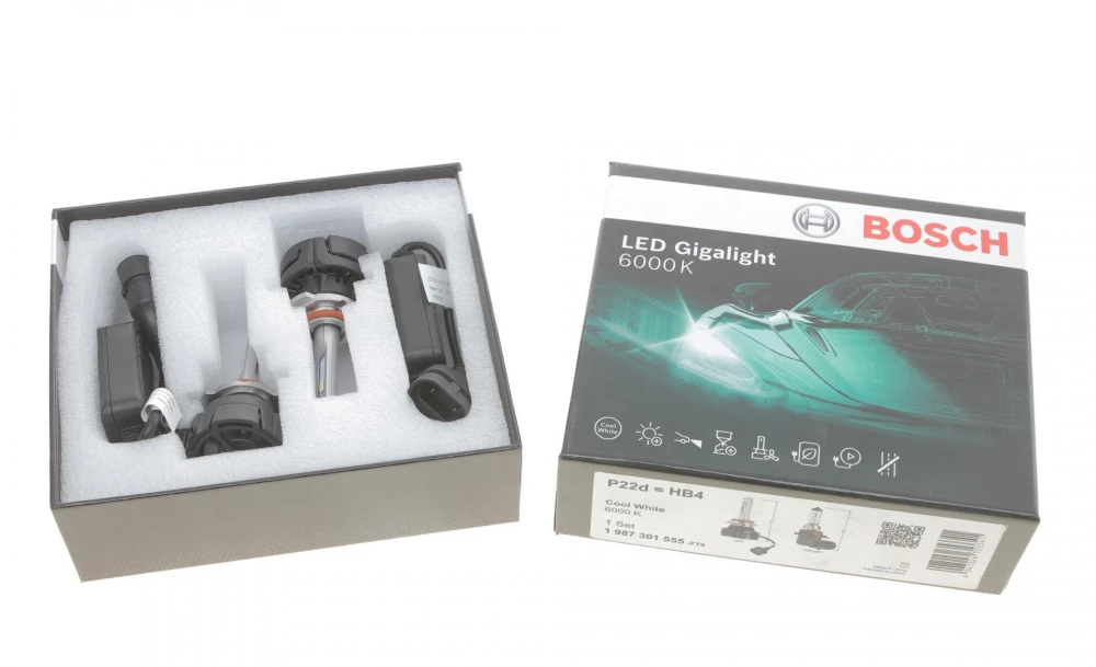 BOSCH LED Gigalight К-т автоламп (2шт.) HB4 12V 30W 60000К холодний