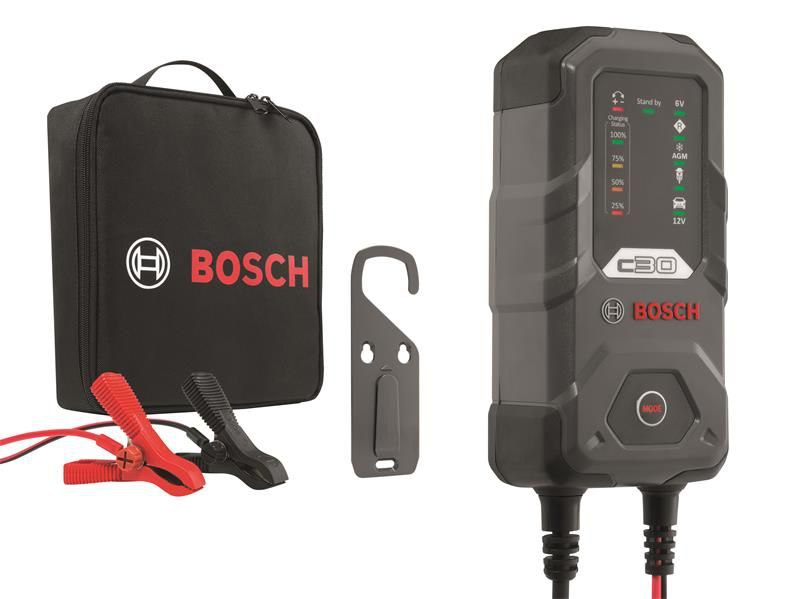 BOSCH Зарядний пристрій C30 (свинцево-кислотний, EFB, AGM, GEL, VRLA) 6V / 12V, 0.8A / 3.8A, 1.2Ah-14Ah / 1.2Ah-120Ah